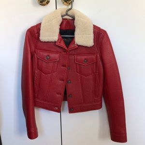 $1000 Coach red leather jacket shearling collar XS
